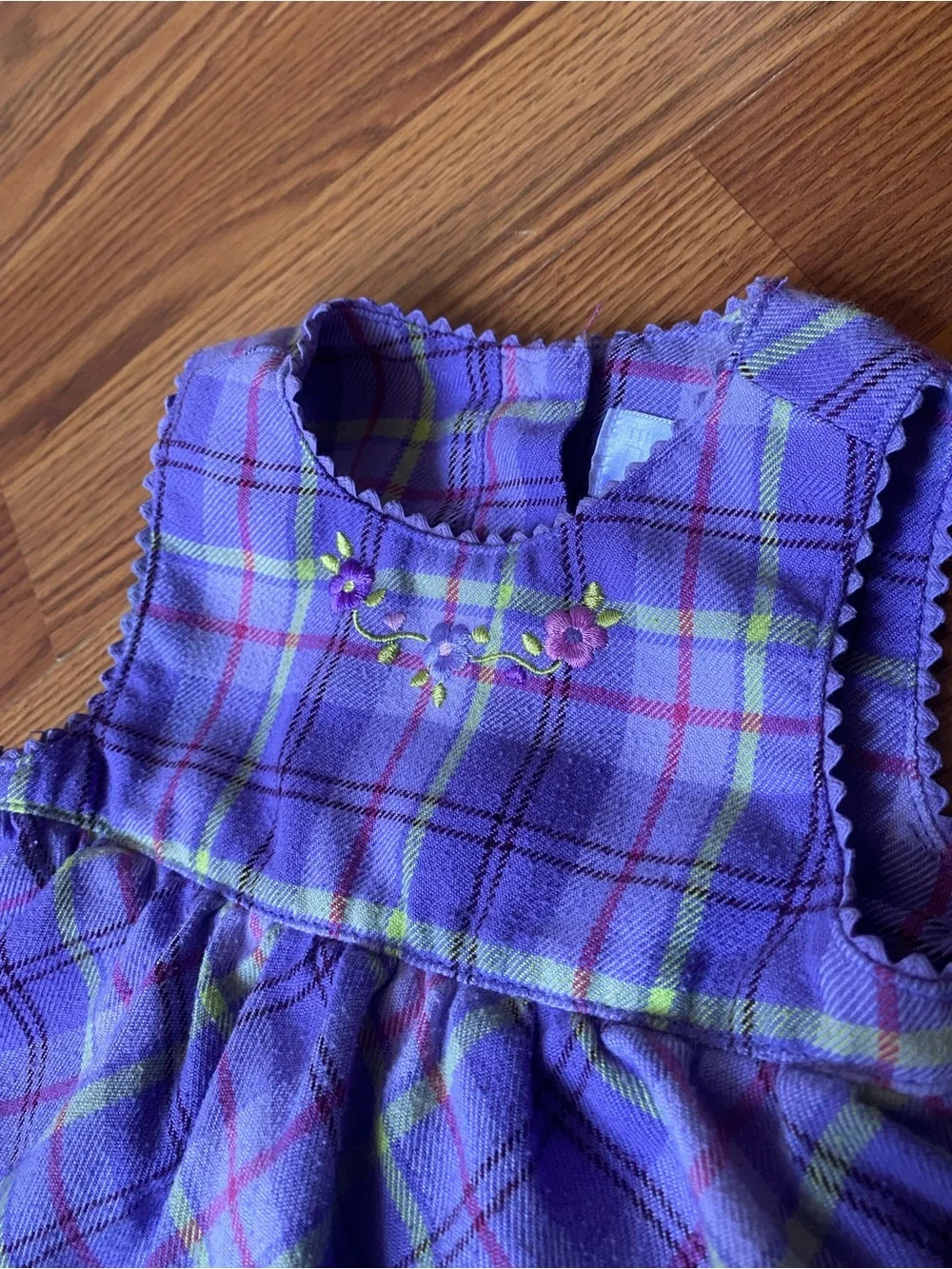 Y2K Purple Plaid Embroidered Baby Dress & Matching Hat